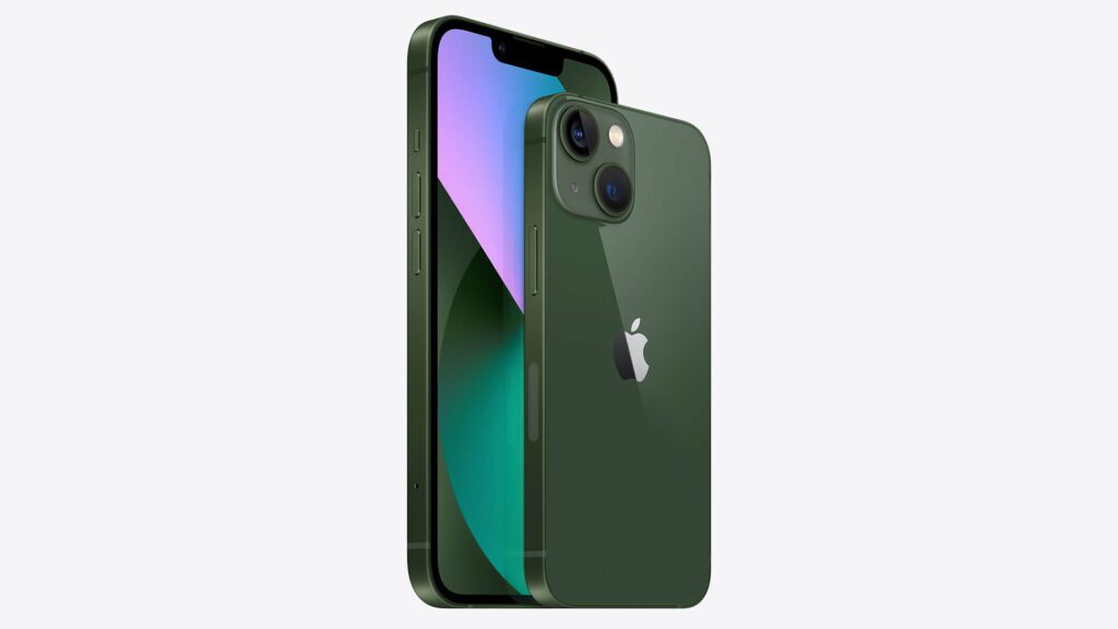 iPhone 13 lângă iPhone 13 mini în culoarea verde